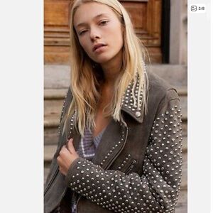 Free People Valentina Studded Oversize Leather Jacket